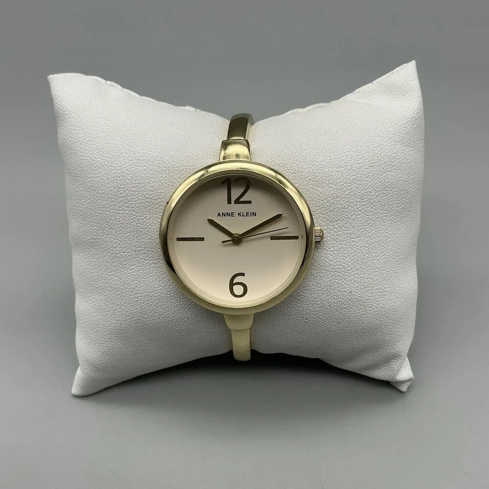 Anne Klein Womens Watch 32mm Cream Dial Gold Tone Bangle New Battery 6.25